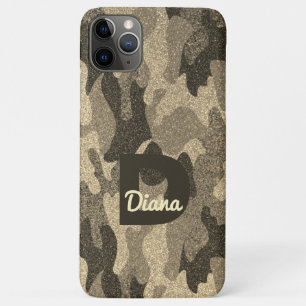 Donker Gouden Glitter Camouflage Monogram Buitensh iPhone 11 Pro Max Hoesje