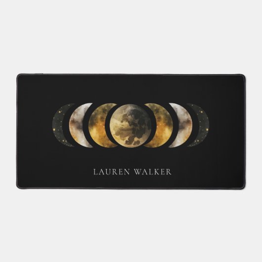 Donker gouden maan fasen hemelmonogram bureaumat (Voorkant)