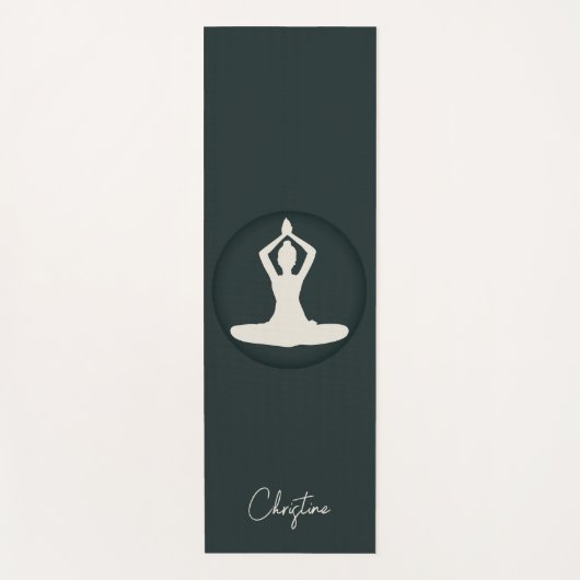 Donker Groen-Cream Yoga Pose met Aangepaste Naam Yogamat (Voorkant)
