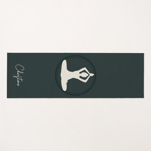 Donker Groen-Cream Yoga Pose met Aangepaste Naam Yogamat (Voorkant (horizontaal))