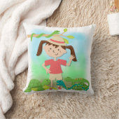 Donker Haar Meisje op Safari Kussen (Deken)