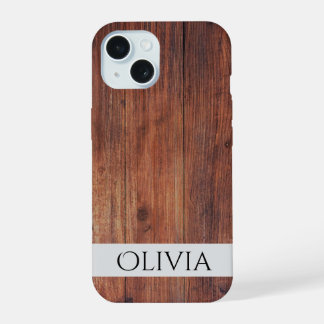 donker hout en modern gepersonaliseerd  iPhone 15 hoesje