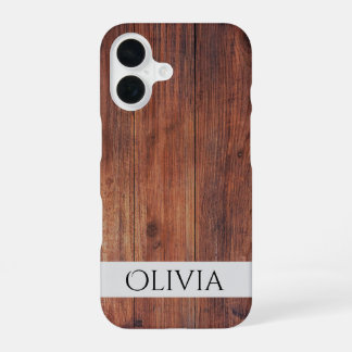 donker hout en modern gepersonaliseerd iPhone 16 hoesje