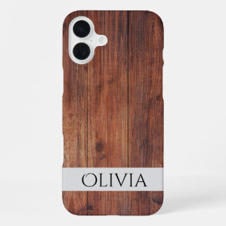 donker hout en modern gepersonaliseerd  iPhone 16 plus hoesje