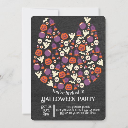 Donker hout schattig hond kat Halloween party uitn Kaart (Voorkant)