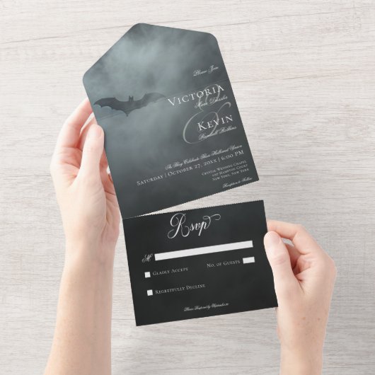 Donker humeurig middernacht vleermuis & mist geen  all in one uitnodiging (Afscheurbaar)