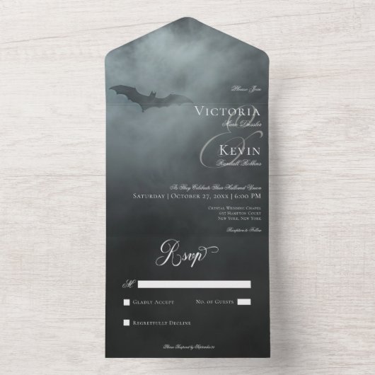 Donker humeurig middernacht vleermuis & mist geen  all in one uitnodiging (Binnen)