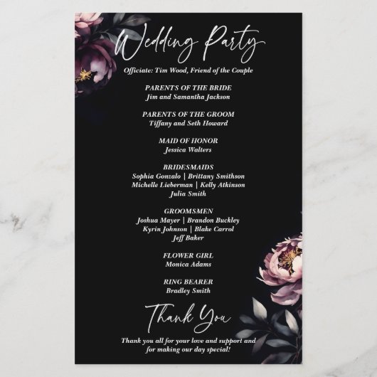 Donker humeurig noir elegant trouwprogramma (Achterkant)