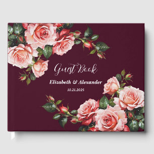 Donker humeurig roze en rode rozen bordeaux bruilo gastenboek