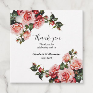 Donker humeurig roze en rode rozen bruiloft bedankjes labels