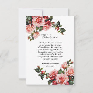 Donker humeurig roze en rode rozen bruiloft bedankkaart