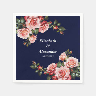 Donker humeurig roze en rode rozen marine blauw br servet