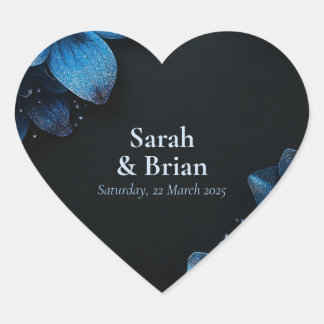 Donker huwelijkscadeau sticker glitter blauw bloem