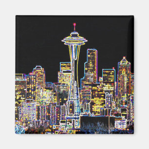 Donker is de nachtelijke Luminous Seattle Skyline Magneet