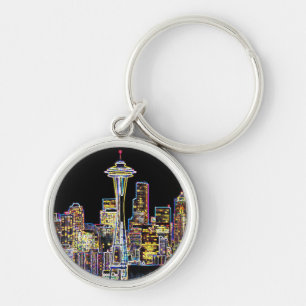 Donker is de nachtelijke Luminous Seattle Skyline Sleutelhanger