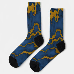 Donker Koninklijk Blauw en Goud Marmeren Textuur O Sokken