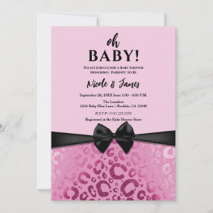 Donker & Licht Roze Glam Luipaardprint Baby Shower Kaart