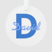 Donker & Lichtblauw Wit Bewerkbare Naam Monogram Ornament (voorkant)