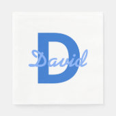 Donker & Lichtblauw Wit Bewerkbare Naam Monogram Servet (Voorkant)