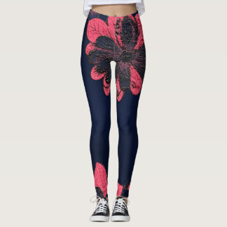 Donker marine & roze bloem botanische print leggin leggings