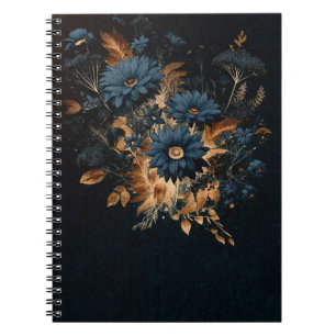 Donker marineblauw en goud roestige bloemengepronk notitieboek