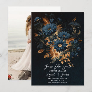 Donker Marineblauw Goud Rustic Glam Boho Bewaar de Kaart