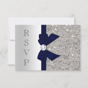 Donker marineblauw namaakboog zilveren lovertjes d RSVP kaartje