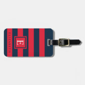  donker marineblauw rood kleurenblok bagagelabel (Voorkant horizontaal)