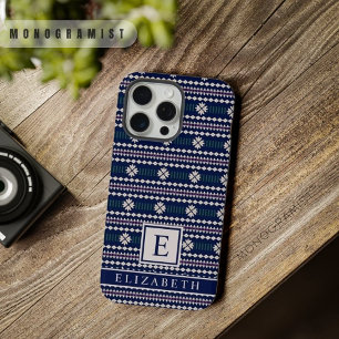  donker marineblauw wit grijs aztec iPhone 15 pro max hoesje