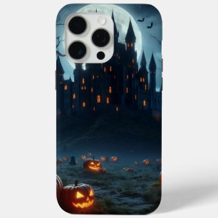 Donker, middeleeuws kasteel, vleermuizen en pompoe iPhone 15 pro max hoesje
