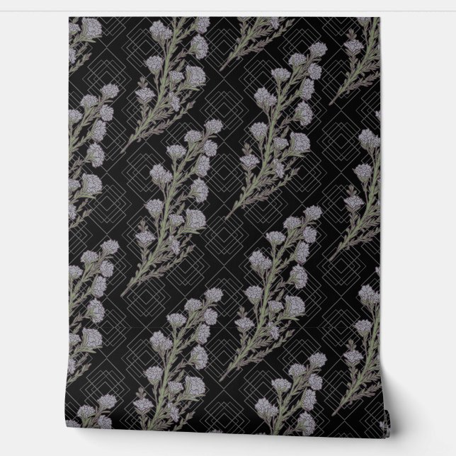 Donker & Moody Art Deco Bloemen Geometrisch Behang (Afrollen)