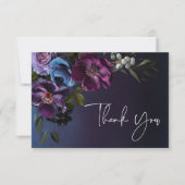 Donker Moody Blauw Lavendel Bloemen Moderne bruilo Bedankkaart (Voorkant)