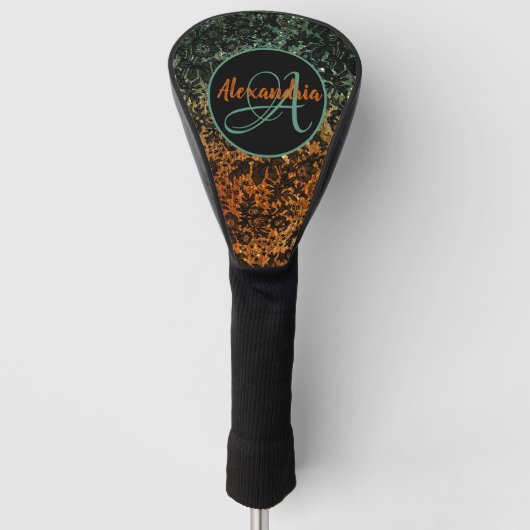 Donker Moody Bloemen Monogram Golfheadcover (Voorkant)