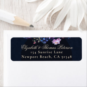 Donker Moody Bloemen Romantisch Mauve Zwart Huweli Etiket