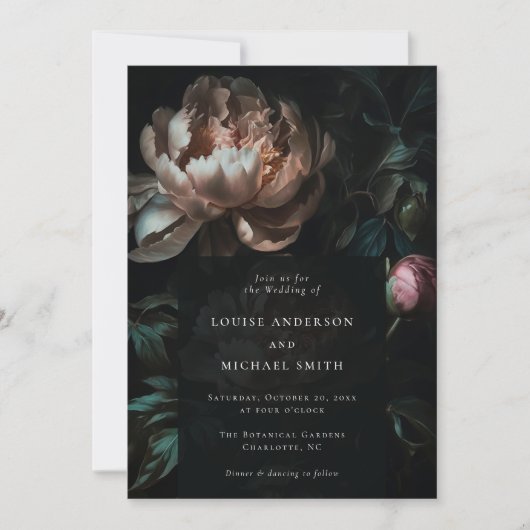 Donker Moody Bloemen Romantische Zwarte pioen brui Kaart (Voorkant)