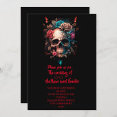 Donker Moody Bloemen Schedel Gotische bruiloft uit Kaart (Voorkant / Achterkant)
