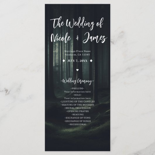 Donker Moody Bos Bomen Twilight Bruiloft Programma (Voorkant)