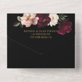 Donker Moody Bourgogne Blush Zwart Bloemen Bruilof All In One Uitnodiging (Achterkant)