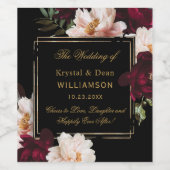 Donker Moody Bourgogne Blush Zwart Bloemen Bruilof Wijn Etiket (Enkel label)