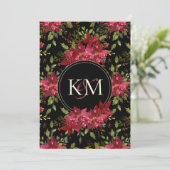 Donker Moody Bruiloft Claret Rood Poinsettia Monog Kaart (Staand voorkant)