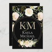 Donker Moody Bruiloft Monogram Wit Roos Kaart (Voorkant / Achterkant)