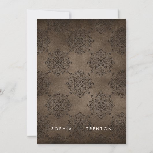 Donker Moody Bruin Damast Foto Bruiloft Save The Date (Achterkant)