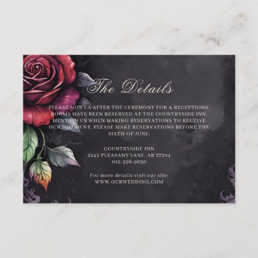 Donker Moody Gothic Red Rose Black Wedding Informatiekaartje (Voorkant)