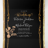 Donker & Moody Goud en Zwarte Bloemen Huwelijk Drieluik Uitnodiging (Binnenkant midden)