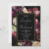 Donker Moody Paarse Bloom Bloemen Zwart Bruiloft Kaart (Voorkant)