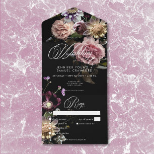 Donker Moody Pastel Opulent Bloemen Zwart Diner All In One Uitnodiging