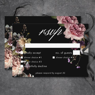 Donker Moody Pastel Opulent Bloemen Zwart Diner RSVP Kaartje