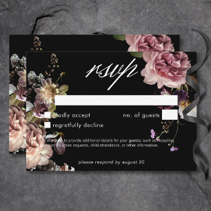 Donker Moody Pastel Opulent Bloemen Zwart Geen Din RSVP Kaartje