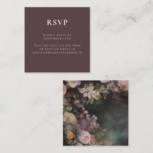 Donker Moody Romantisch Bloemen Bruiloft RSVP Informatiekaartje (Voorkant / Achterkant)