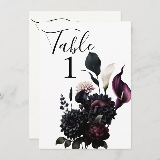 Donker Moody Romantisch Bloemen Bruiloft Tafel Num Kaart (Voorkant / Achterkant)